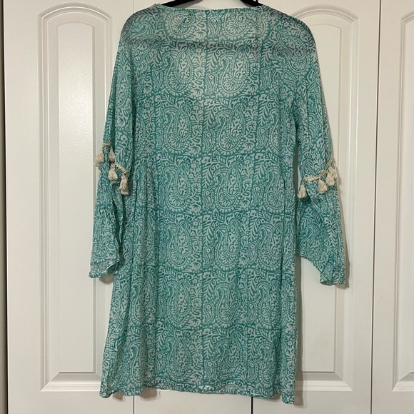 Debbie Katz South Beach M turquoise beach cover up dress with tassels - Picture 2 of 7